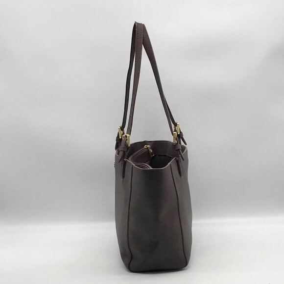 Tory Burch Dark Brown Saffiano Leather York Buckle Tote Bag - Picture 3 of 11